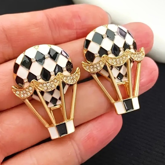 Black & White Hot Air Balloon Earrings - Picture 3 of 4